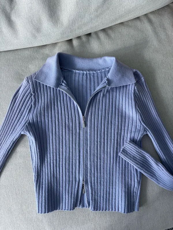 Amazon Blue purple ribbed double zip top - Image 2