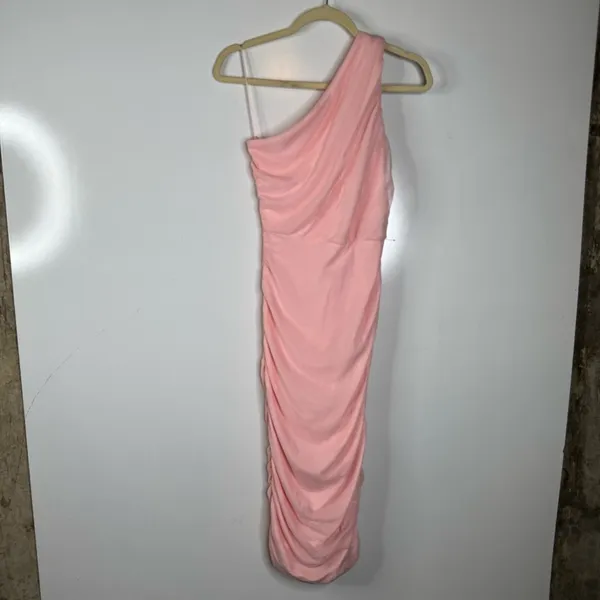 Love x Design One Shoulder Ruched‎ Pink Midi Dress Size Medium - Image 3
