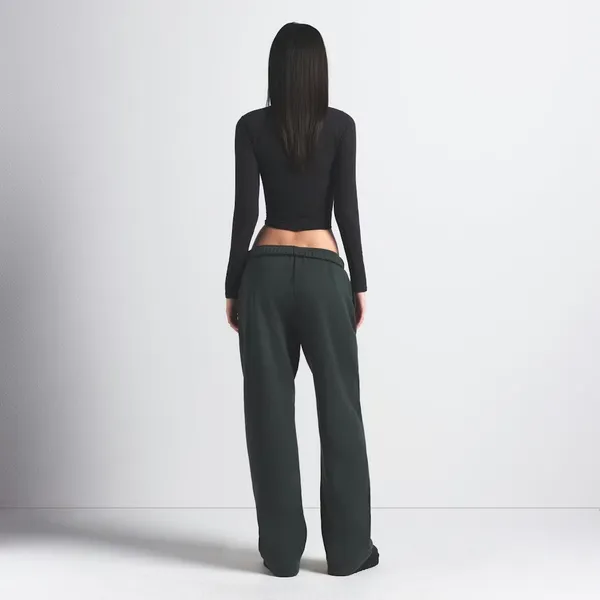 Skims Cotton Fleece Classic Straight Leg Pant in Spruce, Size Small - Image 5