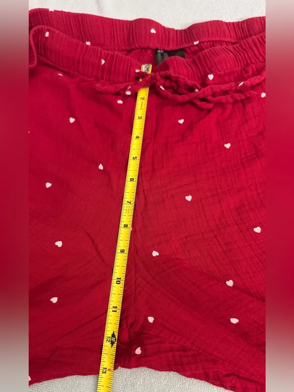 H&M Red Track Pants with White Heart Dots XXL - Image 9