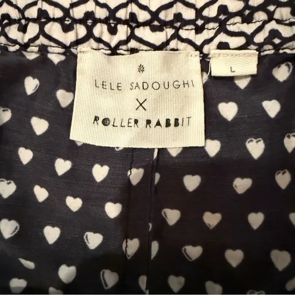 Lele Sadoughi x Roller Rabbit Black, White & Pink Heart Print Pajama‎ Set Sz L - Image 14
