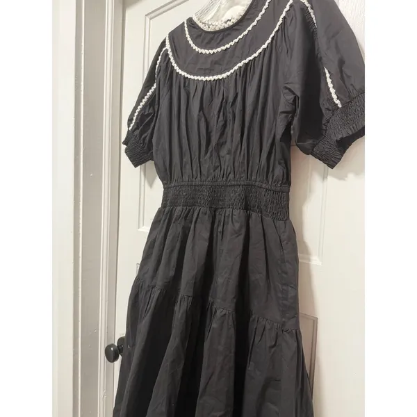 VICI Black Cotton Smocked Waist Crochet Trim Tiered Midi Dress XL RN131468 - Image 10