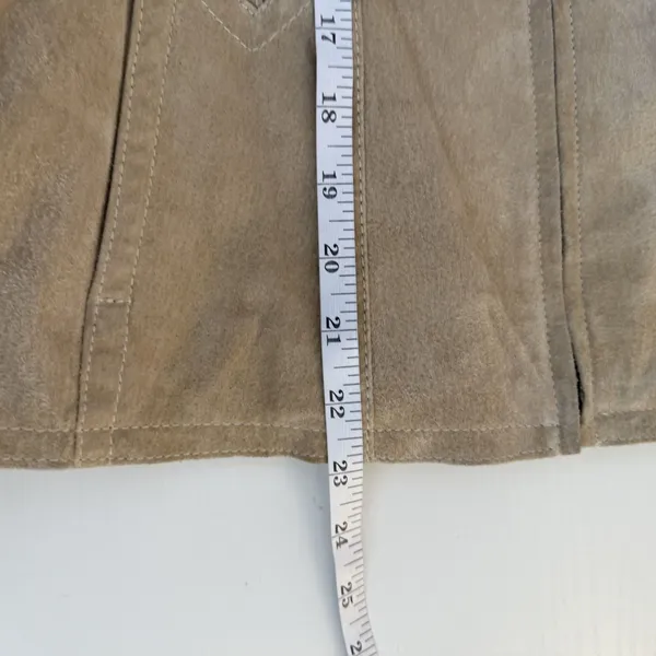 AMI Womens Genuine Suede Leather Jacket Large Tan Full Zip Pockets Lined Neutral - Image 10