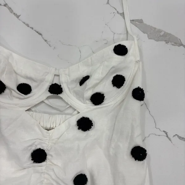 For Love And Lemons Dress Size Medium White Black Polka Dot Mini Linen Blend - Image 6
