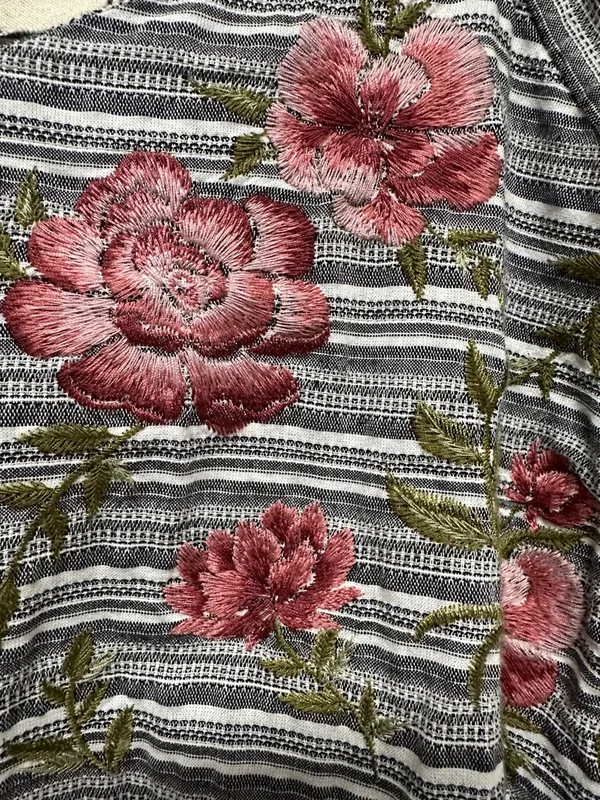 NWT Savanna Jane Striped Peasant Blouse with Pink Floral Embroidery - Image 3