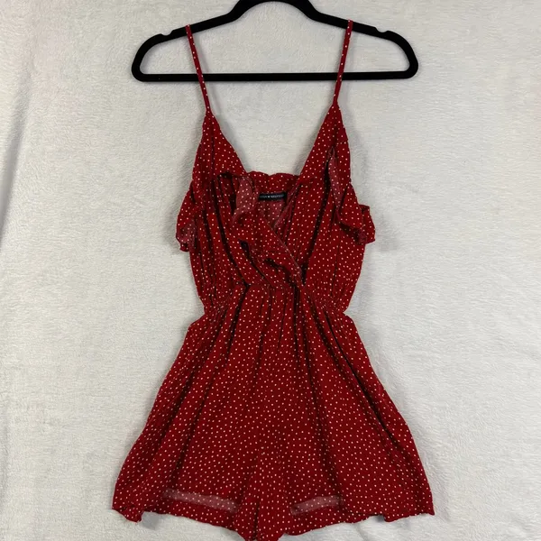 Brandy Melville S Red Polka Dot Ruffle Wrap Front Mini Romper Playsuit Coquette‎ - Image 7
