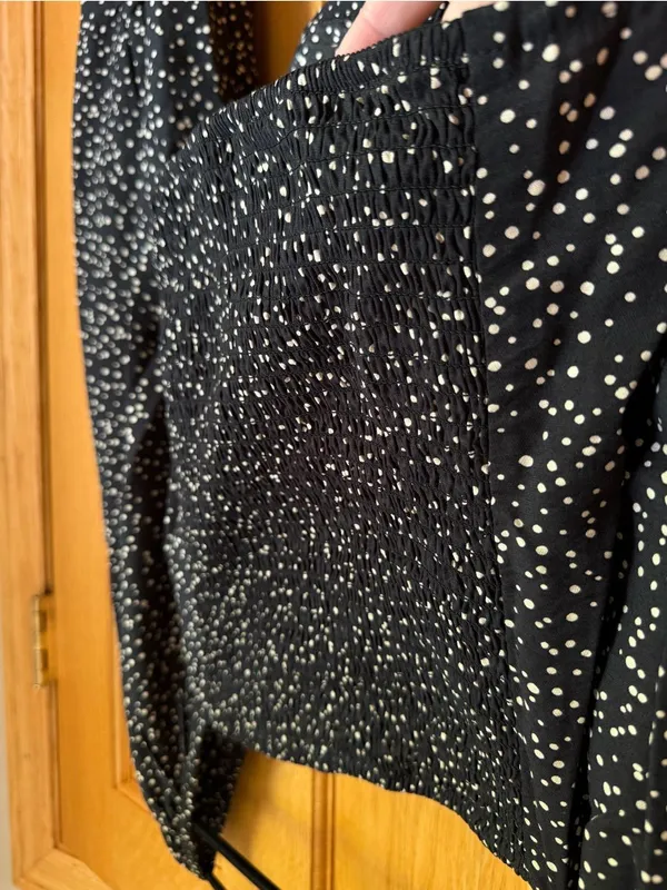 A New Day Black Polka Dot Ruched Balloon Sleeve Crop Blouse Women’s Size XL - Image 8