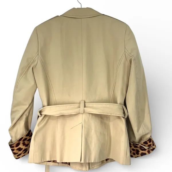 VINTAGE S 4 Jacket Cropped Trench tan belted jacket leopard leather buttons lux - Image 6
