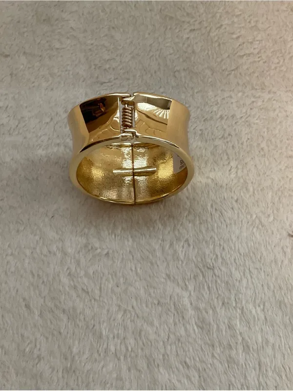 Polished Gold Wide Hinged Cuff Bracelet - Women Jewelry - Image 5