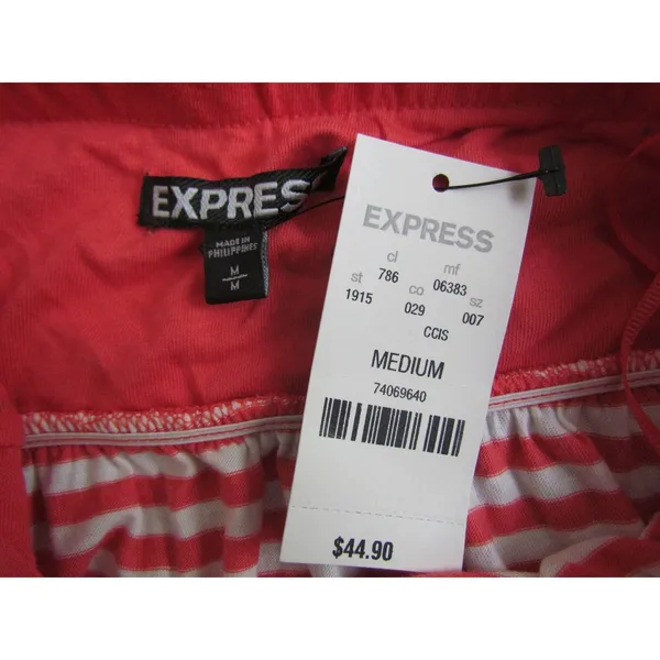 NWT Express Strapless Dress Medium Coral Striped‎ Ruched Summer Sun Dress - Image 6