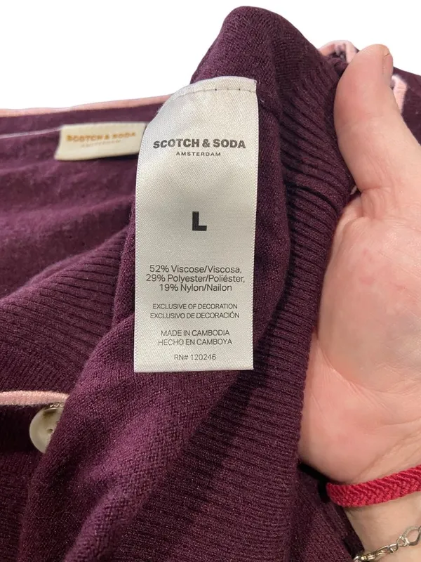 Scotch & Soda Classic Long Sleeve Cardigan Burgundy Size L Classic Preppy Fall - Image 5