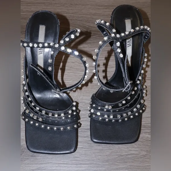 Zara Woman High Heel Studded Jewel Sandals Shoes size 37 - Image 7