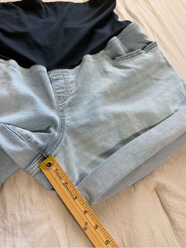 Isabel Maternity Shorts Women Size 14 Light Wash Denim Midi High Rise Over Belly - Image 5