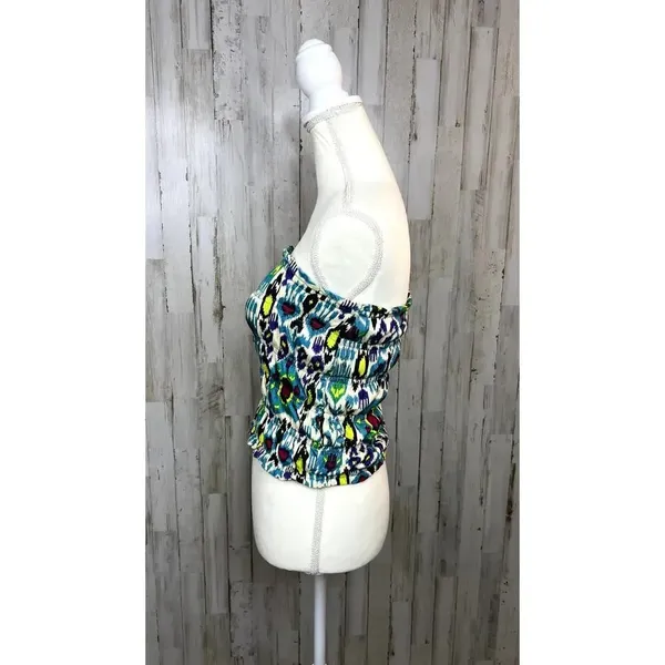 Anthropologie Women's Smocked Tube Top XS Blue/Green Ikat Print Strapless‎ Tank - Image 6