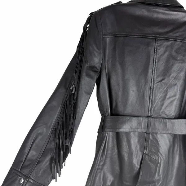 Walter Baker Linda Fringe Belted Lamb Leather Jacket Black Size S - Image 10