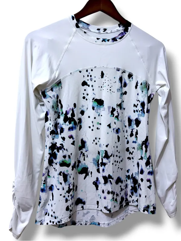 Calia | NWOT White Black Teal Abstract Print Long-Sleeve Athletic Top (size S) - Image 3