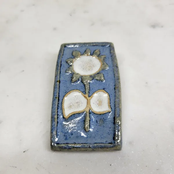 Vtg CUB Denmark Sunflower Tile Brooch Pin Blue Handmade MCM Ceramic Artisan - Image 10