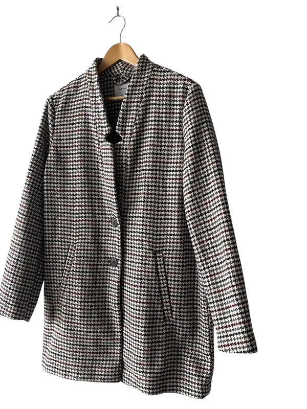Old Navy Textured Houndstooth Mid Length Button Front Coat Large - Image 3