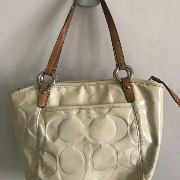 COACH Cream Leather All Over Logo Handbag - Image 7