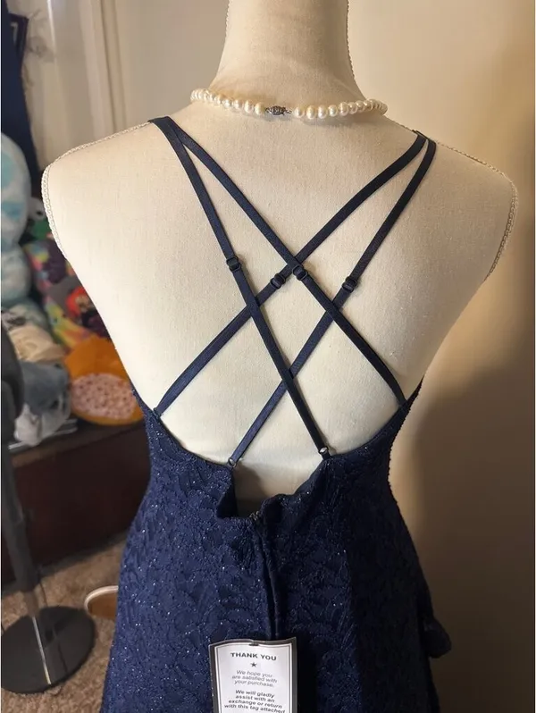 BCX Navy Blue Lace Evening Gown - Image 6
