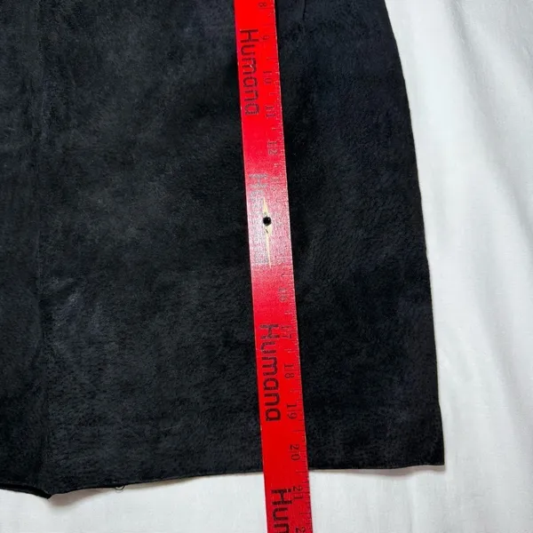 Vintage Erez Leyy Black Suede Leather Short Pencil Skirt Size 10 Sexy Party - Image 2