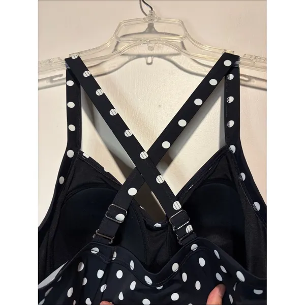 d&co beach One Piece Polka Dots Criss Cross Back Ruch Chest Swim Dress Size 12P - Image 6