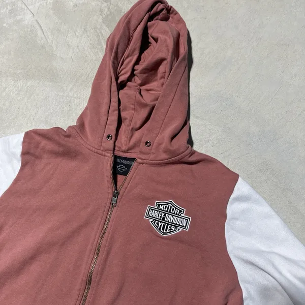 Harley Davidson Women's SZ 2XL Light Pink Hooded Zippered Sweater Embroidered - Image 11