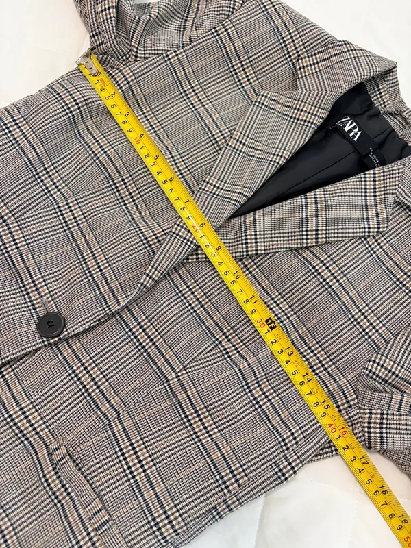 ZARA Womens Plaid Blazer Brown Glen Check Tailored Preppy Academia Old Money Chic Size S - Image 5
