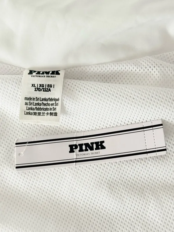 PINK BY VICTORIA’S SECRET Zip Up Cropped White Track Jacket Size XL - Image 5