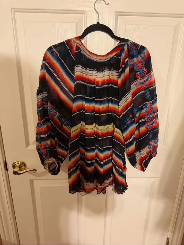 Striped Rainbow Peasant Blouse - Image 3