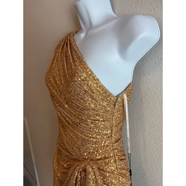 NWT IEENA Mac Duggal‎ One Shoulder Sequin Mini Dress 2 Gold 26977 Cocktail Party - Image 6