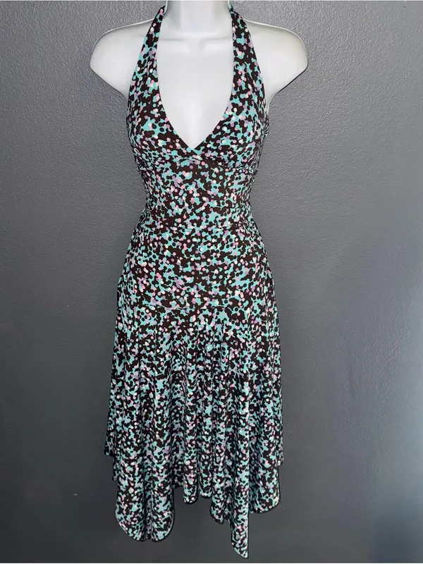 BCBGMaxazaria Women's V-Neck Halter Brown Green Dress size Small - Medium - Image 3
