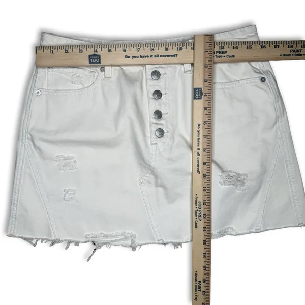 We The Free Skirt 31 White Distressed Denim Button Fly Pockets Free‎ People - Image 4