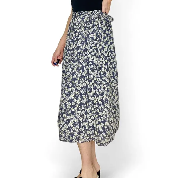 Caslon Grey & Yellow Floral Prairie Cottage Bohemian Midi Skirt - Image 3