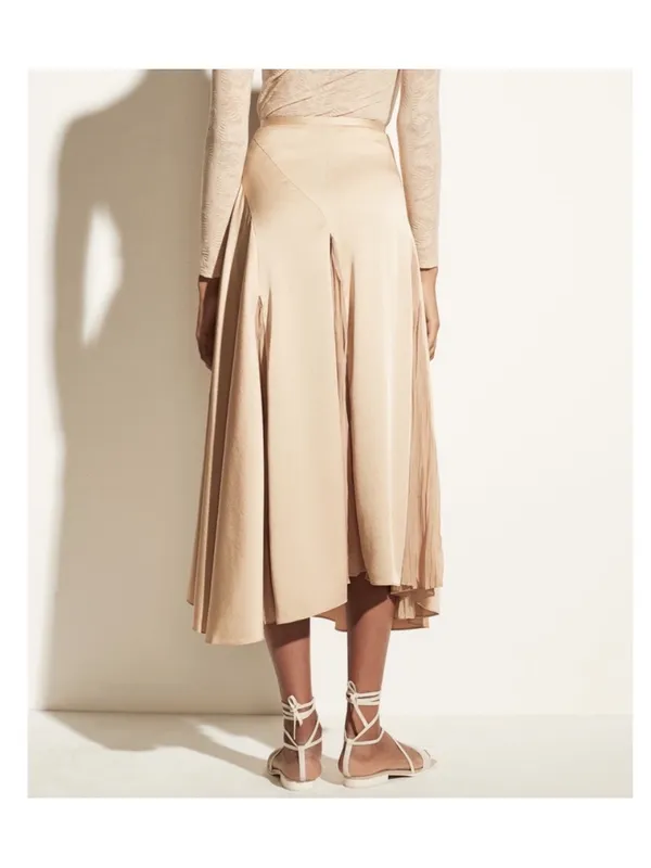 Vince Women’s Mixed Media Panel Asymmetrical Skirt Size 14 Gold Satin NWOT - Image 8