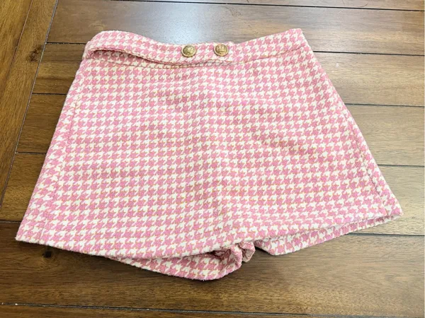 TCEC Pink Tweed Houndstooth Blazer Jacket & Skort Shorts Set Metallic Gold M - Image 5