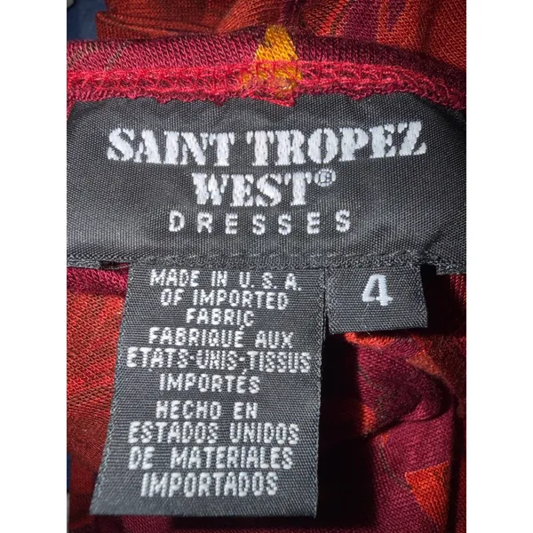 Saint Tropez Vintage Y2k Fall Red Floral Maxi Dress Short Sleeve Scoop Neck 4 - Image 5