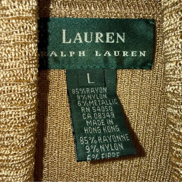 LAUREN RALPH LAUREN‎ Gold Metallic Shimmer Women Turtleneck Swester Large NWT - Image 3