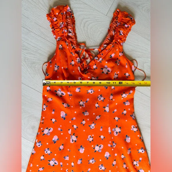 Free People Like a Lady Printed Mini Orange Dress Open Tie Back, Sz M - Image 14
