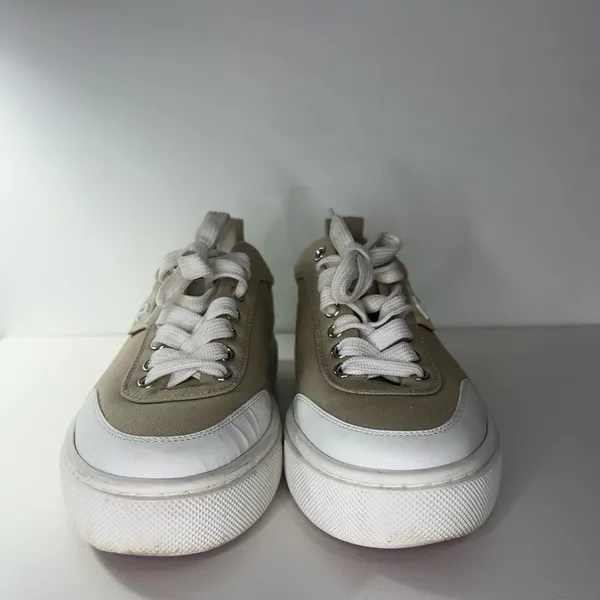 Christian Loubiton Simplerui Flat Beige Bianco Platform Canvas Low Top Sneaker - Image 3