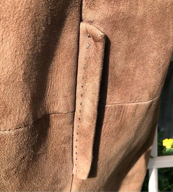 Vintage Suede Double Breasted Coat with Fur Collar M/L - Image 10