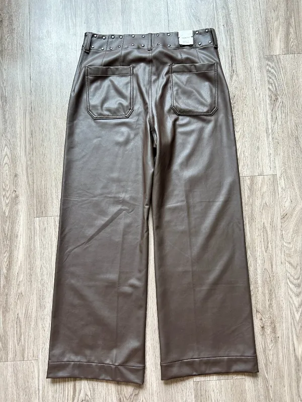 Anthropologie Maeve Colette Full-Length Faux Leather Studded Pants Size 32 NWT - Image 9