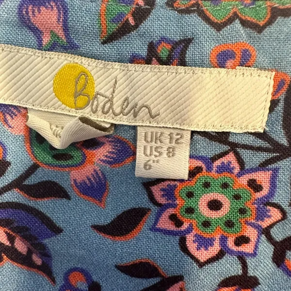Boden Size-8/UK-12 Blue Ruched Waistband‎ Shorts Dusty Oriental Meadow - Image 3