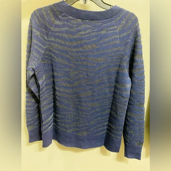 Stella & Dot NEW Women’s Side Button Sweater Navy Blue Zebra‎ Metallic Size M - Image 5
