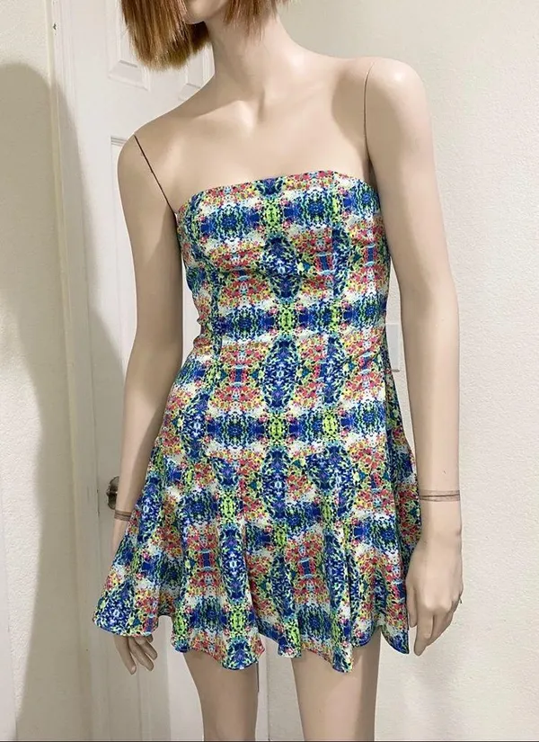 Do&Be Watercolor Printed Cut Out Strapless Dress S - Image 3