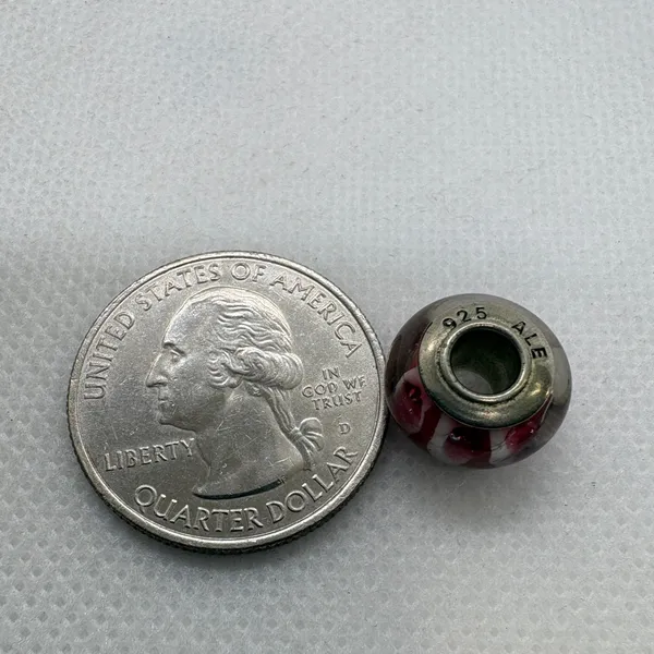 Pandora ALE 925 Sterling Silver Red White Stripe Murano Glass Charm 2.23g - Image 7
