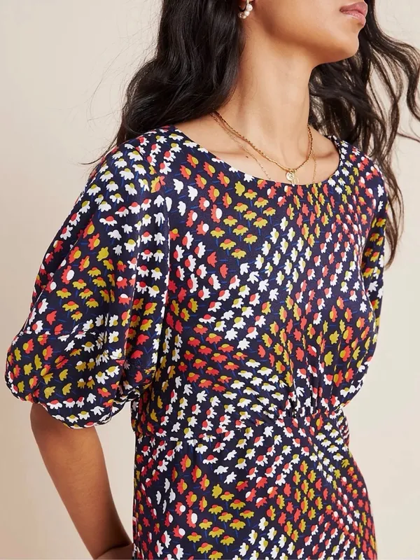 NWT ANTHROPOLOGIE MAEVE Melody Geometric Puff Sleeve Mini Dress Sz S - Image 6
