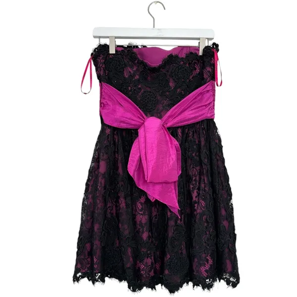 Betsey Johnson Strapless Lace Dress Pink Black Party Cocktail Size 8 - Image 4