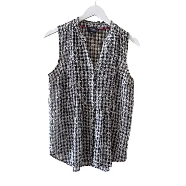 MAEVE ANTHROPOLOGIE Black/White Gingham Sleeveless Button Down Blouse SZ S #2467 - Image 3