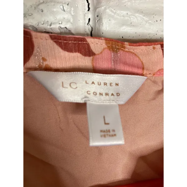 LC Lauren Conrad Floral Mini Dress Womens Large Pink Orange Excellent Ruffle - Image 5